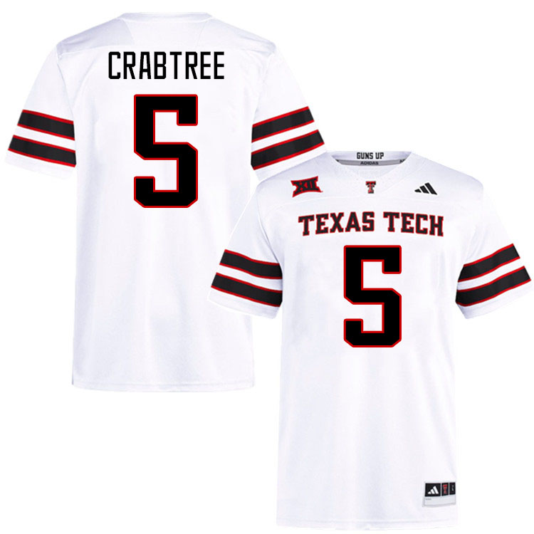 #5 Michael Crabtree Texas Tech Red Raiders Jerseys College Football Uniforms Stitched-White